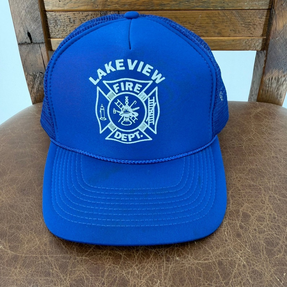Cobra Caps Lakeview Fire Dept‎ Trucker Hat Unisex OSFA Blue Good Snapback Mesh